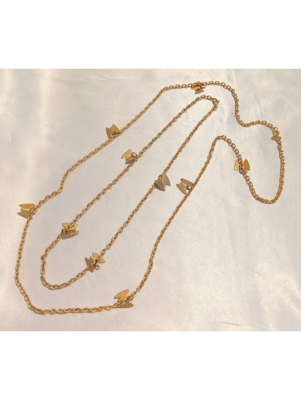 VTG '77 Sarah Coventry Flutter Byes Gold Tone Butterfly 52" Convertible Necklace
